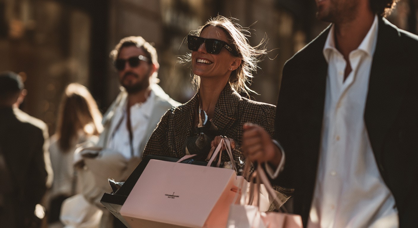 Tu marca, un embajador móvil en la ciudad: clienta con bolsas de compra personalizadas